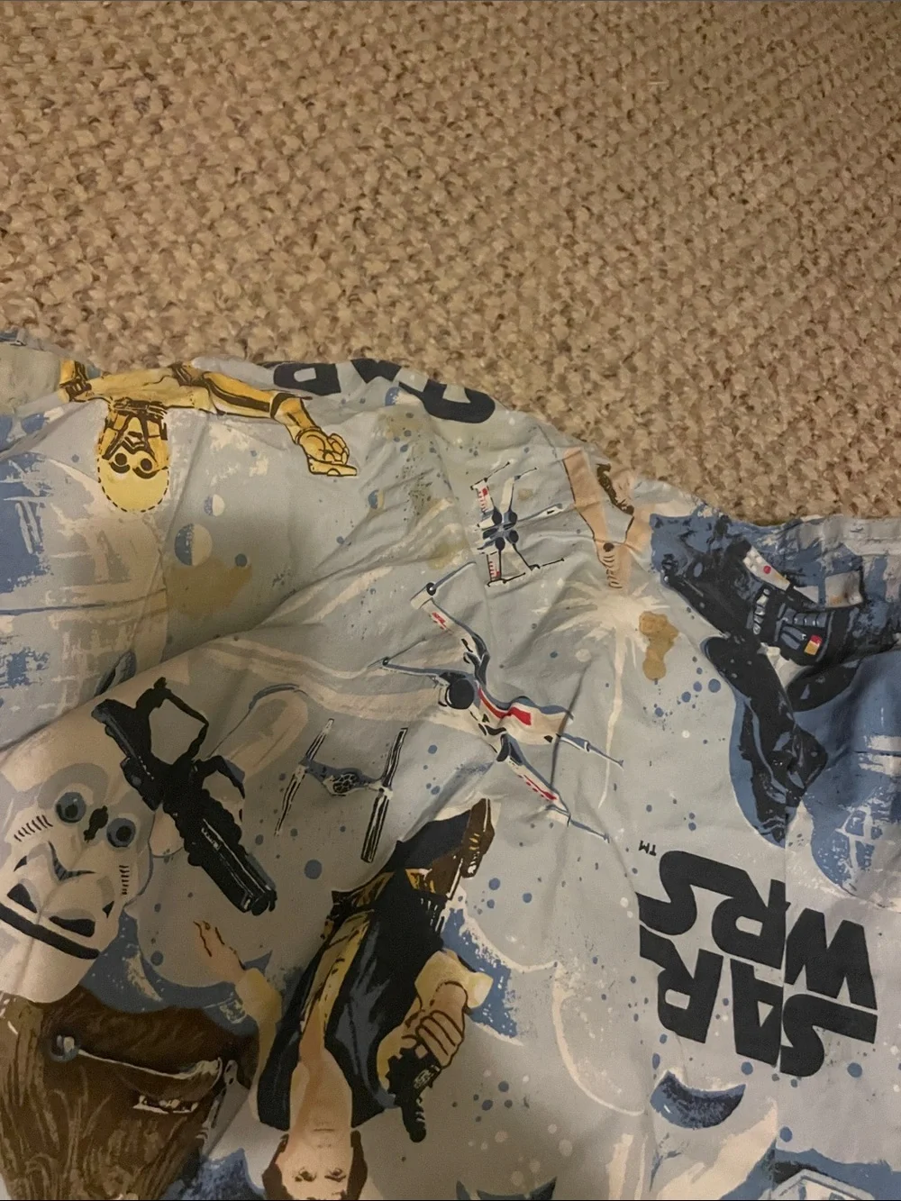Pottery Barn Star Wars Duvet Cover in Light Blue with Gold and Black Accents